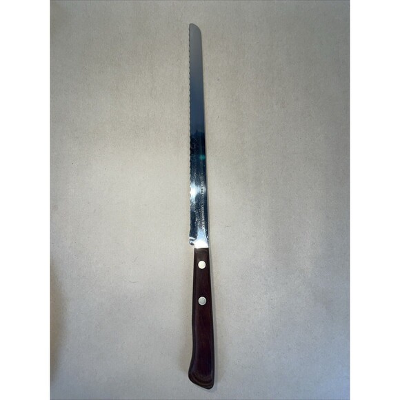 Vintage Flint Stainless‎ Steel Vanadium Bread Knife 14” Wood Handle 9.25" BLADE - Picture 1 of 6